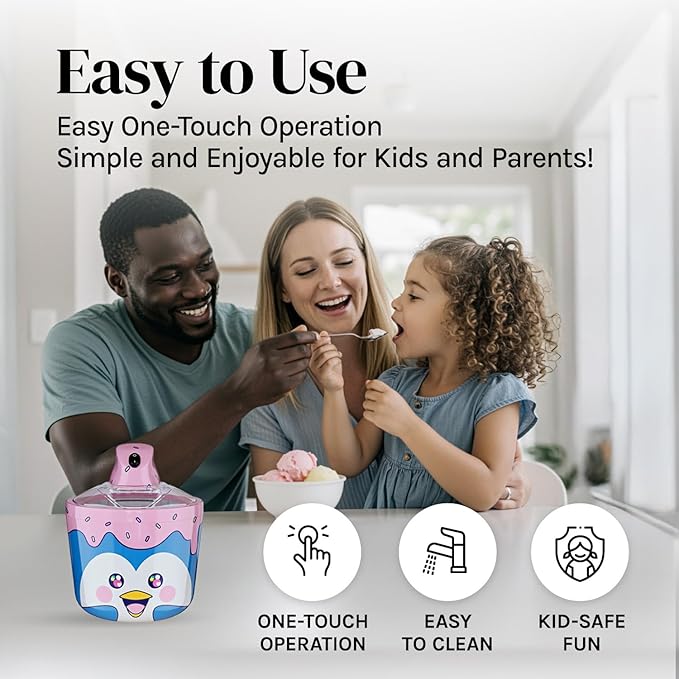 Fun Electric Ice Cream Maker Machine for Kids - Best Countertop Ice Cream Machine for Homemade Soft Serve, Sorbet, Gelato, Frozen Yogurt - Fun Small Personal Dessert Maker for Families, Easy to Clean