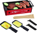 TAMARIT 2-Person Raclette Grill - Portable Candlelight Raclette Cheese Melter with Enamel Baking Tray & Non-Stick Pans - Compact Raclette Machine for Romantic Dinner, Picnic, BBQ, Camping, Red
