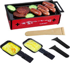 TAMARIT 2-Person Raclette Grill - Portable Candlelight Raclette Cheese Melter with Enamel Baking Tray & Non-Stick Pans - Compact Raclette Machine for Romantic Dinner, Picnic, BBQ, Camping, Red