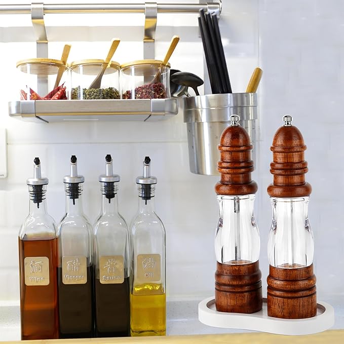 Salt and Pepper Wood Mill Tray, White colour Pepper Grinder Rest, Work Surface and Dining Table Protector (Pepper mill not included)