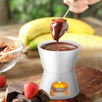 Mudder 6 Pieces Fondue Mug Ceramic Pot and 24 Pieces Forks Set for Melting Chocolate, Cheese, Broth or Tapas on Christmas Gift Valentine's Day(White)