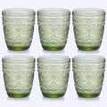 abrwyy 6Pcs Green Drinking Glassware, 10oz Drinking Glasses, Heavy Duty Glass Cups, Colored Embossed Glasses Set for Party Wedding Home Office Glassesware Gift