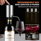 Electric Wine Bottle Opener Set, with Luxurious Wooden Gift Box, 2-in-1 Electric Decanter Wine Aerator & Dispenser, Vacuum Stopper, Foil Cutter, Automatic Wine Opener for Wine Lovers Home Bar