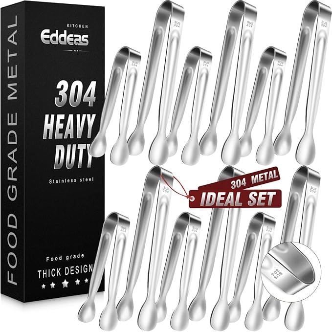 12PCS Ice Tongs Mini Sugar Tong - 2 Sizes 6 & 4 Inch Stainless Steel Small Serving Tongs, Small Kitchen Tiny Tong for Appetizers,Tea Party, Coffee Bar, Desserts (Silver)