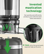 GlowWise Cold Press Juicer Machines for Whole Vegetables & Fruits, Slow Masticating Juicer Maker with Wide Feed Chute, High Juice Yield, Easy to Clean, Gray