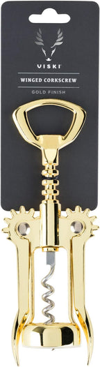 Viski Winged Corkscrew Wine Bottle Opener, Gold Plated Finish, Non-stick Coated Worm, 9.25"