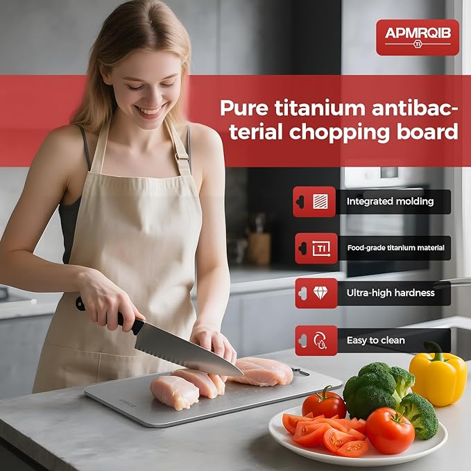 Titanium Cutting Board, 100% Pure Titanium Cutting Boards for Kitchen, Double Sided Non Toxic Cutting Board, Hygiene Durable Dishwasher Safe 10.5”×6.3”