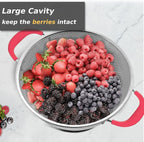 5-Quart Colander 18/8 Stainless Steel Colander Silicone Handle Large Heavy Duty Professional Kitchen Strainer Great For Pasta, Berry, Veggies, Noodles, Fruits - Pink