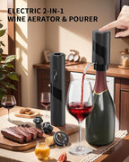 CIRCLE JOY Electric Wine Bottle Opener Set Rechargeable 7-in-1 Wine Set with Foil Cutter, Electric Wine Opener, Electric 2in-1 Wine Aerator & Pourer, Electric Vacuum Pump and 2 Wine Stoppers, Black