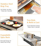 3-in-1 Electric Grill with Hot Dog Roller, Portable Indoor Outdoor BBQ Grill, Griddle and Sausage Roller Machine with Removable Non-Stick Plate & Drip Tray, for Tailgate, Camping, RV, Home Kitchen