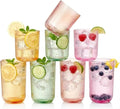 Khen Ribbed Textured Glassware | 8 Piece Set with 4 Highball 12.85oz and Lowball 9.13oz Tumblers Durable Reusable Water Juice Soda Iced Coffee Cocktail Lemonade Cups Dishwasher Safe