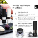 LARS NYSØM Electric Salt and Pepper Grinder Set I Automatic Salt and Pepper Mills with Adjustable Ceramic Grinder I USB Rechargeable Electric Spice Mill Set with LED Light (Carbon Black)