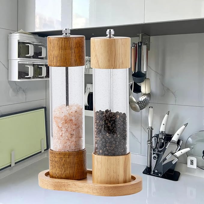 Salt and Pepper Wooden Mill Rest, Wood colours Pepper Grinder Tray, Work Surface and Dining Table Protector (Pepper mill not included)