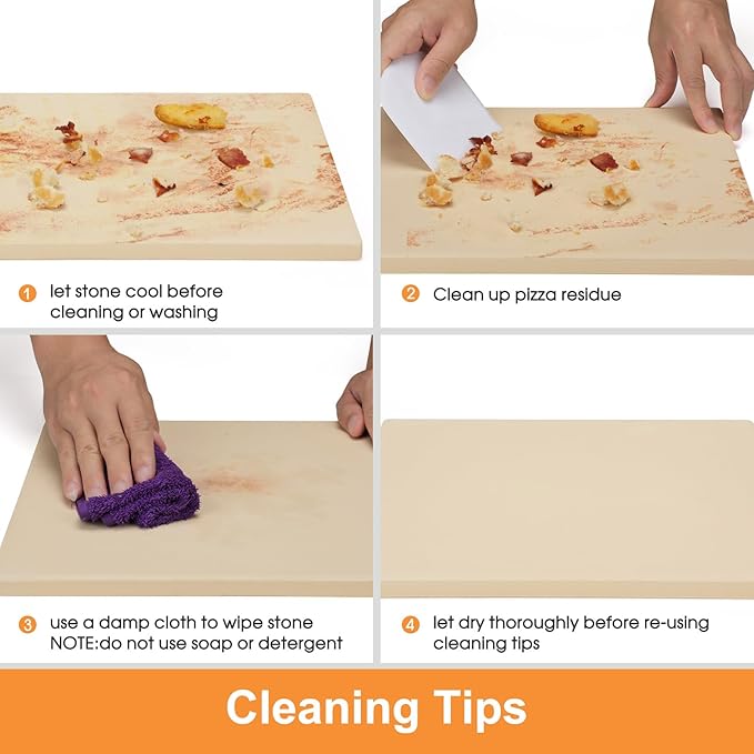 Small 10x10 Inch Cordierite Pizza Stone for RV Camper Oven & Grill, Square Baking Stone for Pizza, Bread, Pies, BBQ, Durable and Safe, with Plastic Scraper