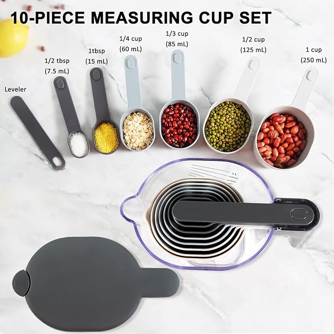 13-Piece Measuring Cups and Spoons Set with 3-Piece Red Silicone Spatula Set, BPA-Free, Dishwasher Safe Baking and Cooking Tools