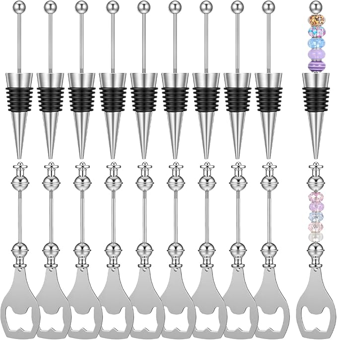 20 Pcs Beadable Wine Stoppers and Beer Openers Bulk, Reusable Alloy Decorative Bottle Stopper, DIY Craft Beer Opener Set for Spring, Summer, Fall, Halloween, Christmas, Party Favor Gifts
