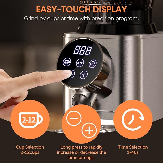 BioloMix Conical Burr Coffee Grinder Electric, Espresso Coffee Grinder with 30 Precise Settings for 1-12 Cups with LCD Screen Display (CG210)