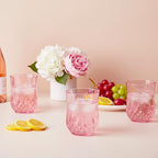 40 Pack Plastic Stemless Wine Glasses,12oz Unbreakable Vintage Elegant Drinking Glass Set,Reusable Fancy Cocktail Cups for Party, Wedding, and Bulk Events (40, 12oz-Pink)
