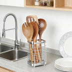 Utensil Holder, Stainless Steel Utensil Drying Rack for Kitchen Counter, Silverware Cutlery Flatware Holder Forks, Knives, Spoons, Chopsticks Organizer (Silver)