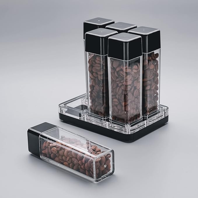 Normcore 6 Tubes Coffee Bean Cellars with Stand & Hopper - Single Dose Coffee Bean Vaults - Espresso Bean Storage Set - One-Way Exhaust Valve - Capacity 25-28g
