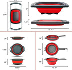 Set of 3 Red Food Strainer for Kitchen - Silicone Sieve Small Foldable Colander for Pasta and Spaghetti Multifunctional Silicone Collapsible Strainer for Camping