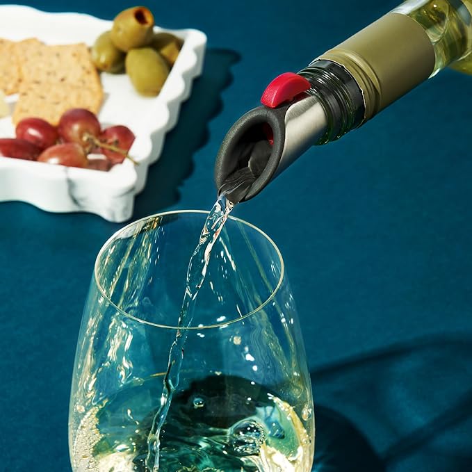Innovine Wine Pourer and Stopper, Drip-Free Stainless Steel and Silicone Construction, Perfect for White and Red Wines, Home Bar Accessories, Kitchen Essentials, Set of 1, Raspberry
