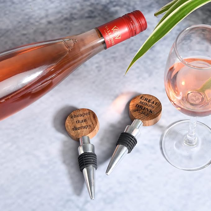 Folkulture Christmas Wine Stopper, (Set of 2), Wooden Handmade Wine Bottle Stopper with Quotes, Wine Cork, Wine Outlet Cap, Beverage Bottle Stoppers, Wine Accessories forXmas Gifts (2 pack)