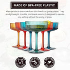 Khen Plastic Acrylic Ribbed Vintage Art Deco Martini, Champagne & Cocktail Retro Color Shatterproof Coupe Glasses | Set of 6 | 8 oz Ripple Glassware Classic Cocktail Indoor & Outdoor, European Style