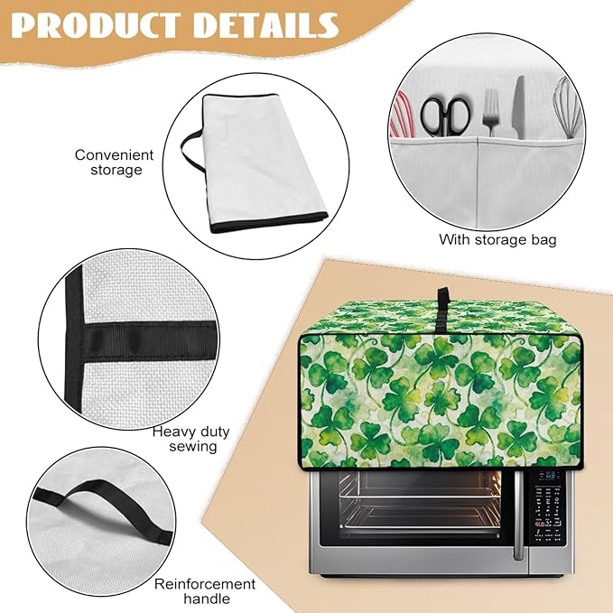 Clover Print Toaster Oven Cover Heavy Duty, Heat Resistant Dust-proof Toaster Cover Kitchen Small Appliance Protective Slipcover Washable Slipcover for Kitchen Counter, Green, S