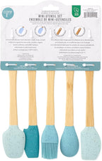 Core Kitchen 8.25" 5pc Silicone Mini Utensil Set with Bamboo Handles - Speckle French Blue, Muted Teal, Macaron