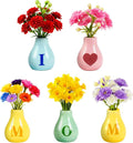 Renmxj 5 Pcs Mini Fridge Magnets, Cute Mini Ceramic Vase with Artificial Flowers, Tiny Pots Plant Vase for Kitchen Refrigerator Office Locker Decor, for Mom