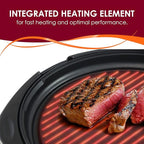 Elite Gourmet EMG-980BX Large Indoor Electric Round Nonstick Grill Cool Touch Fast Heat Up Ideal Low-Fat Meals Dishwasher Safe Includes Glass Lid, 14", Black