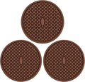 3 Pack Silicone Coasters for Drinks, Thickened Coaster with Deep Tray Grooved Design Cup Mat, Washable Heat Resistant Durable Non-Slip Coasters for Coffee Table Wooden Desk Kitchen Bar (Brown)