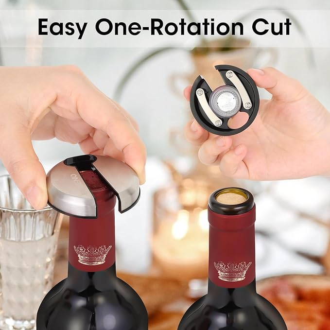 Beneno Wine Opener with Stainless Steel Wine Foil Cutter - Bottle Top Seal Cutter, Zinc Alloy Premium Wing Corkscrew with Multifunctional Bottles Opener, Midnight Black