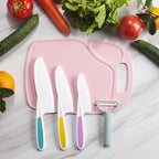 Plastic Fruit Knife Set with Cutting Board & Peeler: 5-Piece Safe Nylon Food-Grade Kitchen Kit for Safe Fruit & Veg Prep, Serrated Edges Lettuce Knife for Fruit, Bread, Cake, Salad