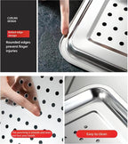 2-Pack 23.5"x15.5" Extra Large Heavy Duty Commercial Grade 304 Stainless Steel Baking Pan Set, Non-Toxic Deep Sheet Pan, 1 Solid & 1 Perforated Pans for Roasting, Defrosting, Draining, Cooling
