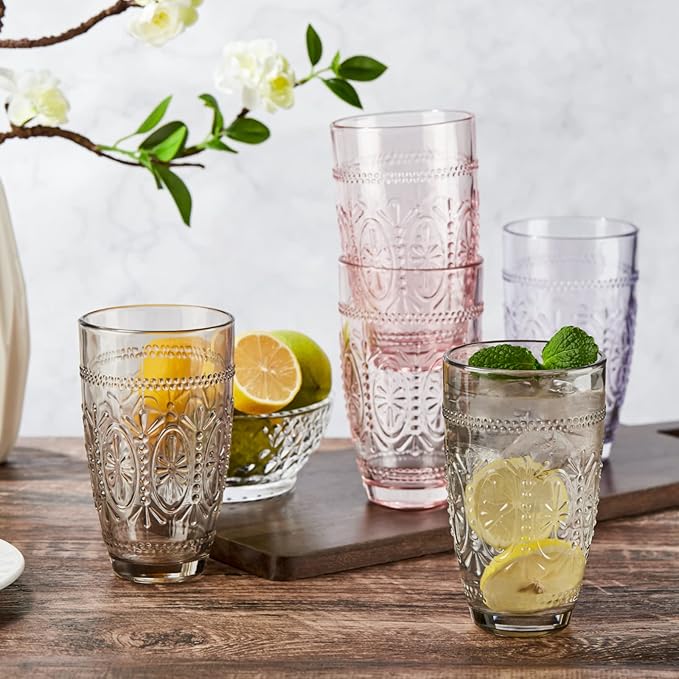 CREATIVELAND Drinking Glasses,Water Drinking Glass (Pink, 15.5)