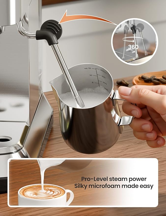 topzee Espresso Machine 20 Bar, Compact Coffee Maker with Milk Frother & Cold Brew Function, 52oz Removable Water Tank, Stainless Steel Cappuccino, Latte Maker, Silver