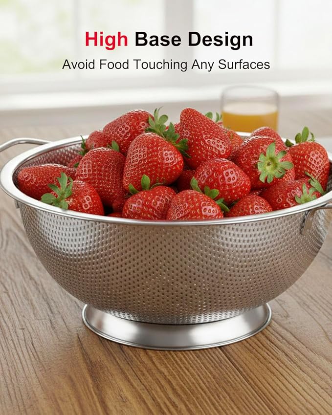 5.5-Quart Kitchen Colander, Stainless Steel Pasta Strainer with Handle and Base for Vegetables, Fruit, Spaghetti