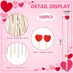 100 Pcs 6 Inch Red Heart Shaped Valentine's Day Wooden Swizzle Sticks, Cocktail & Coffee Drink Stirrers, Rock Candy Sticks, Cake Pop Sticks, Lollipop Sticks for Anniversary, Wedding Party