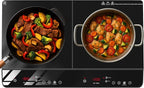 Double Burner Induction Cooktop, 1800W Portable Induction Cooktop 2 Burner with 9 Temp & Power Independent Touch Control, Electric Stove Top Cooker with Safety Lock, 3 Hour Timer
