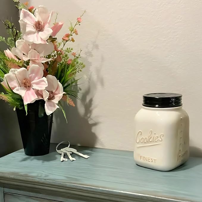 Young's Inc Red Ceramic Mason Jar, Unique Cookie Container with Lid, Multipurpose Ceramic Cannisters for Pet Treats, Candy, Snacks Storage