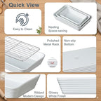 ONEMORE Baking Dishes for Oven, 9x13 Large Casserole Dishes for Oven with Roasting Racks, Rectangular Ceramic Baking Dish Set of 3 for Cooking & Serving, Deep Dish Lasagna Pan (3QT/2.1QT/1.3QT)