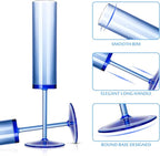 24 PCS Sapphire Blue Plastic Champagne Flutes 5.4 OZ Clear Acrylic Champagne Flutes Sparkling Wine GlassesLong Stem Crystal Champagne Glasses For Wedding Baby Shower Anniversary Birthday