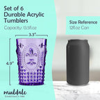 Muldale Vintage Plastic Drinking Glasses Set of 6 - Colored Acrylic Party Highball Tumblers 13.5oz - Boho Stackable Unbreakable Pool Glasses for Adults - BPA Free