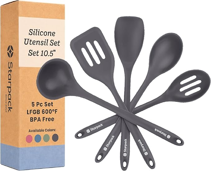Starpack 'Stir & Serve' Silicone Cooking Utensils Set (5 Pcs) - 10.5" - Kitchen Utensil Set Heat Resistant to 600°F - Kitchen Utensils for Nonstick Cookware - Silicone Utensil Set for Mixing & Cooking