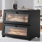 Kitsure Bread Box - Wooden Bread Box for Kitchen Countertop, Large Capacity Kitchen Countertop Organizer, Stylish Bread Storage with Window, Multi-functional Container, Black, 15.0"x13.0"x9.1" (2T)