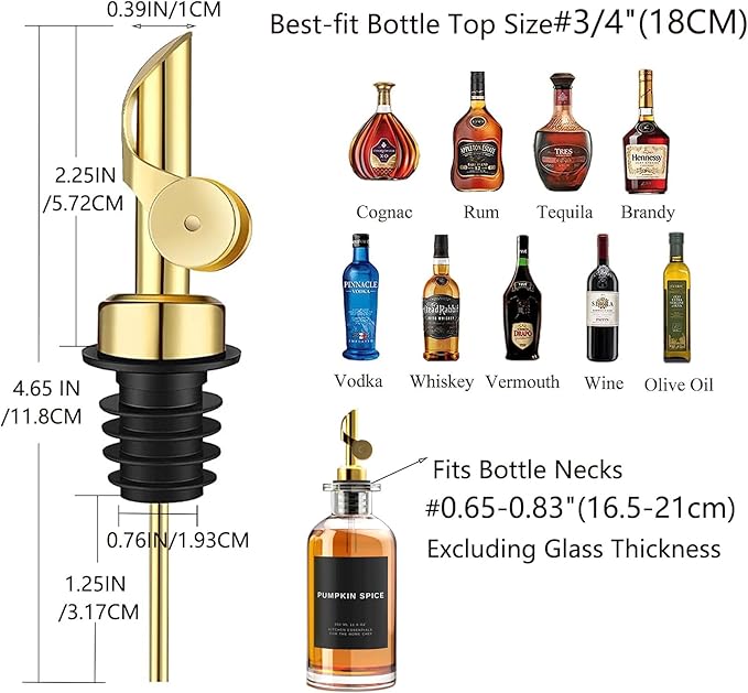 Pafusen 2 Pack Automatic Liquor Pour Spout, Auto Flip Olive Oil Dispenser Spout, Pour Spout for Liquor Bottles, Olive Oil Spout, Bottle Pourers for Alcohol Wine Syrup Home Bar Accessories Gold