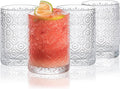 SoulTimes Glass Cups Vintage Glassware Set of 4, Drinking Glasses 9oz, Embossed Pattern Style Transparent Cocktail Glasses Set, for Ice Coffee,Juice,Beer,Bar Beverages,Drinkware, Transparent (S)