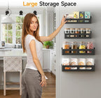 Sevenblue 6 Pack Strong Magnetic Spice Rack for Refrigerator, Multipurpose Magnetic Shelf for Fridge with 4 Hooks for kitchen and Bathroom Organization, Black